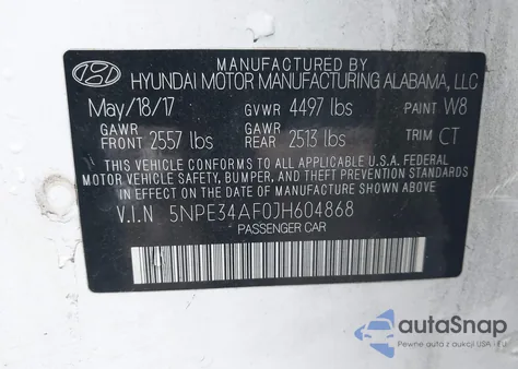 2018 Hyundai Sonata Limited z USA, uszkodzony, nr VIN 5NPE34AF0JH604868